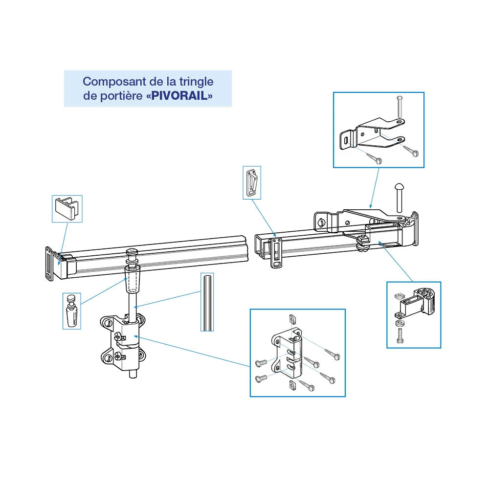 Tringle de porte (PIVORAIL) Blanc, 1m00, Boulet — 4